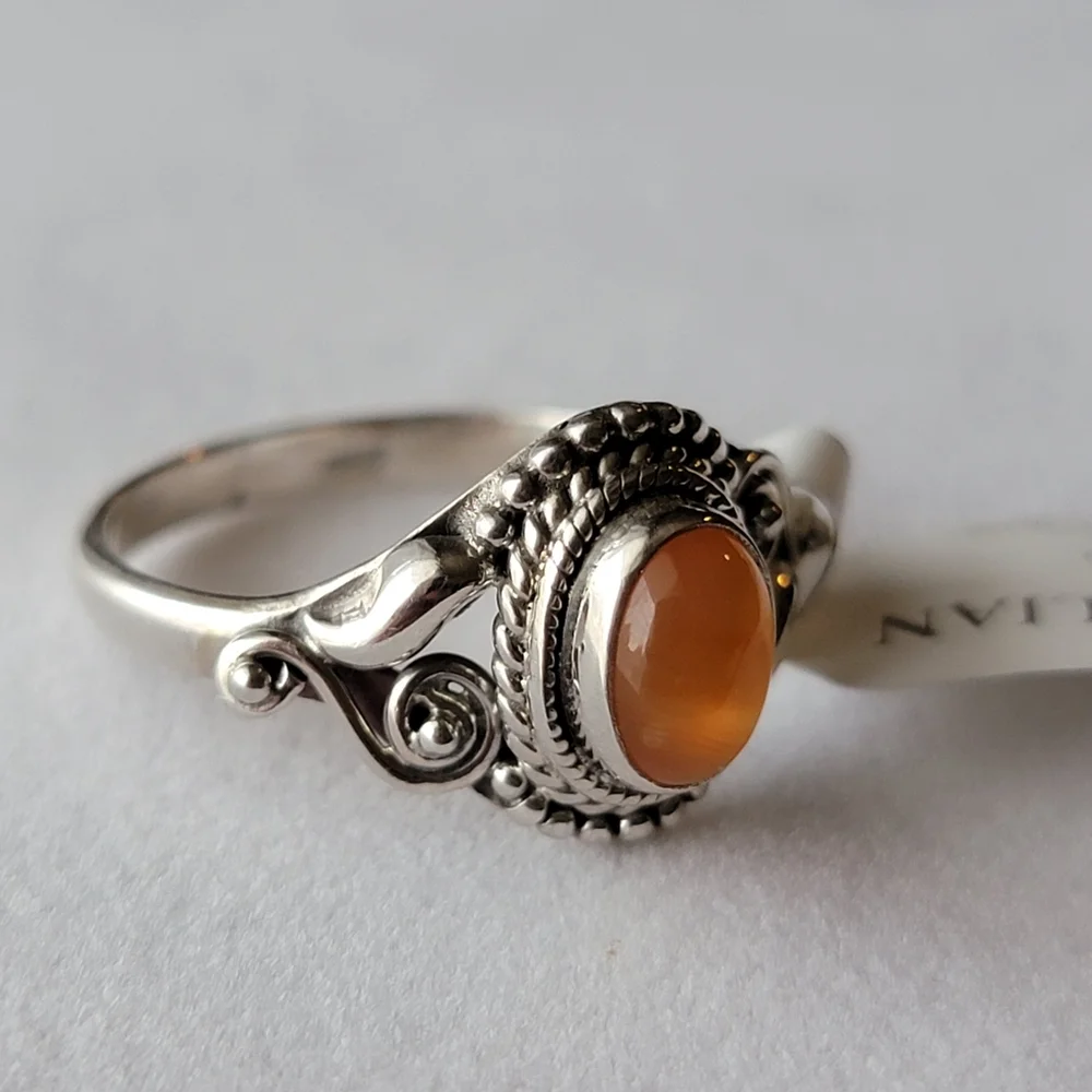 Carnelian Sterling Silver Dahlia Ring Oval Gemstone Cabochon Filigree